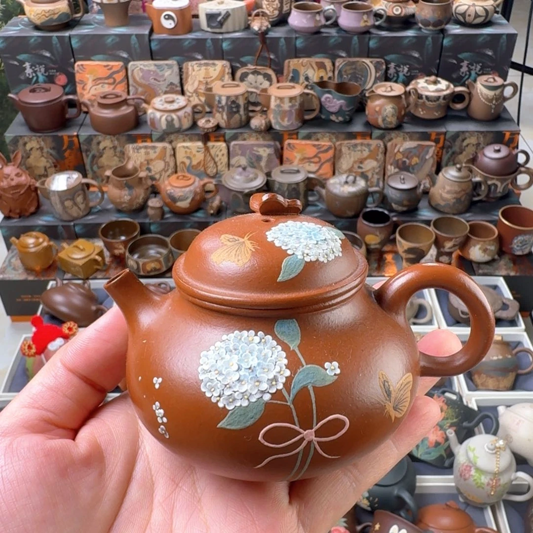 茶壶紫砂160cc绣球容天蝴蝶