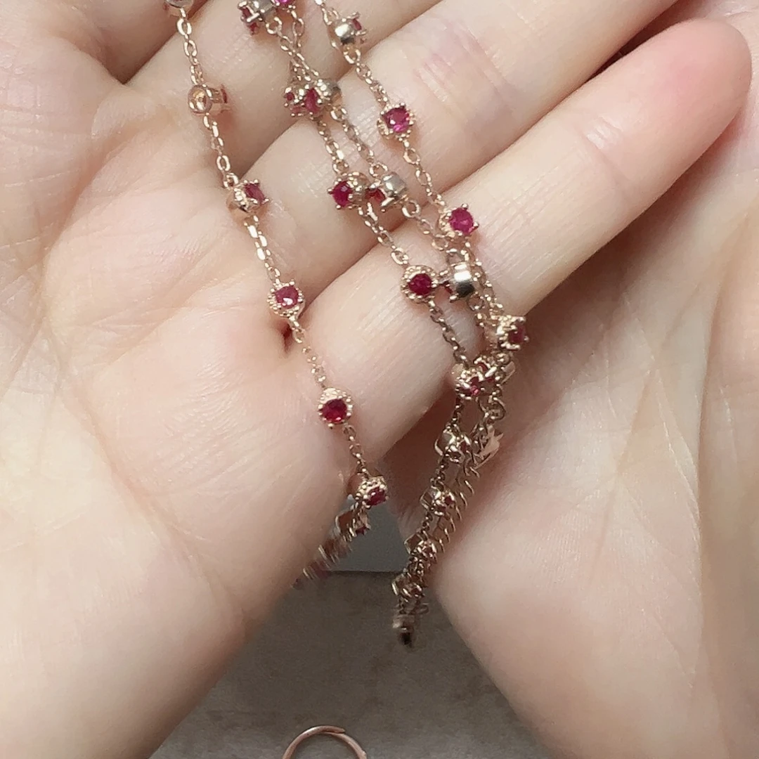 银S925镶嵌红宝石手链满天星手链