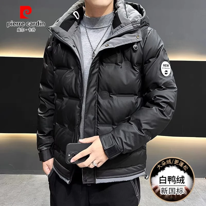 皮尔卡丹冬季韩版时尚羽绒服男加厚保暖潮流白鸭绒百搭连帽外套男