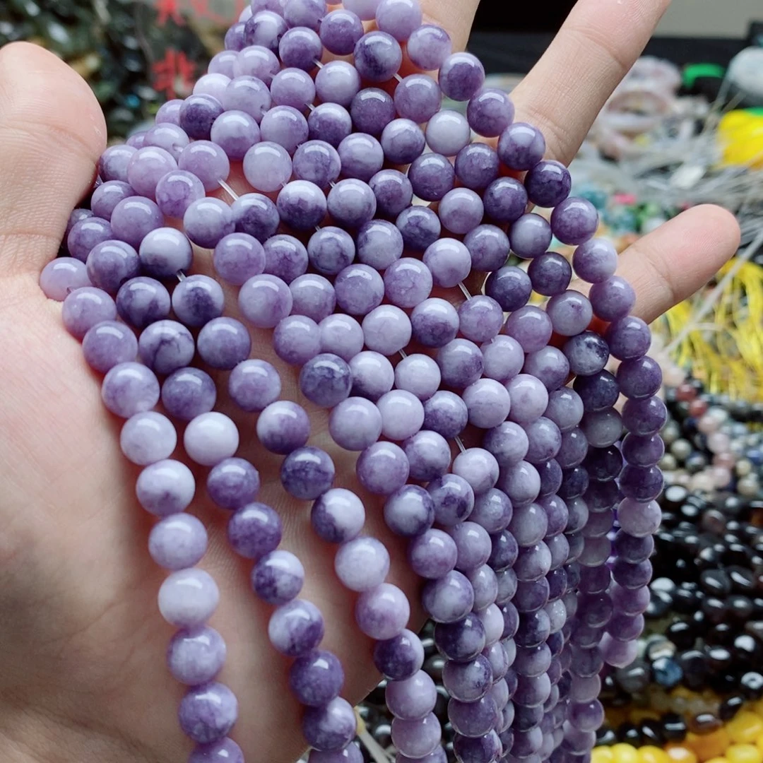 未镶嵌玛瑙/玉髓珠宝半成品一条天然8mm浅紫玉髓圆珠