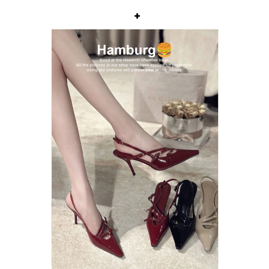 汉堡Hamburg【缪感少女】百搭细跟小方头高跟鞋一字带包头法式单鞋