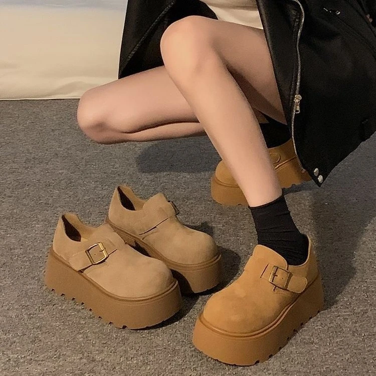 网红单鞋女2025春季新款流行时尚复古小个子厚底增高休闲勃肯鞋子