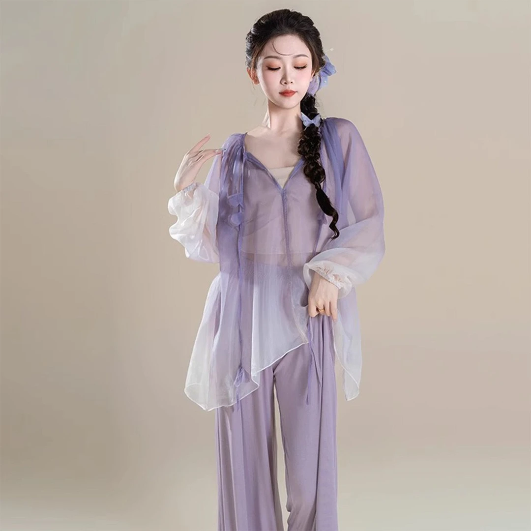 古典舞舞蹈服飘逸渐变身韵纱衣中国舞练功服宽松训练古典舞练功服