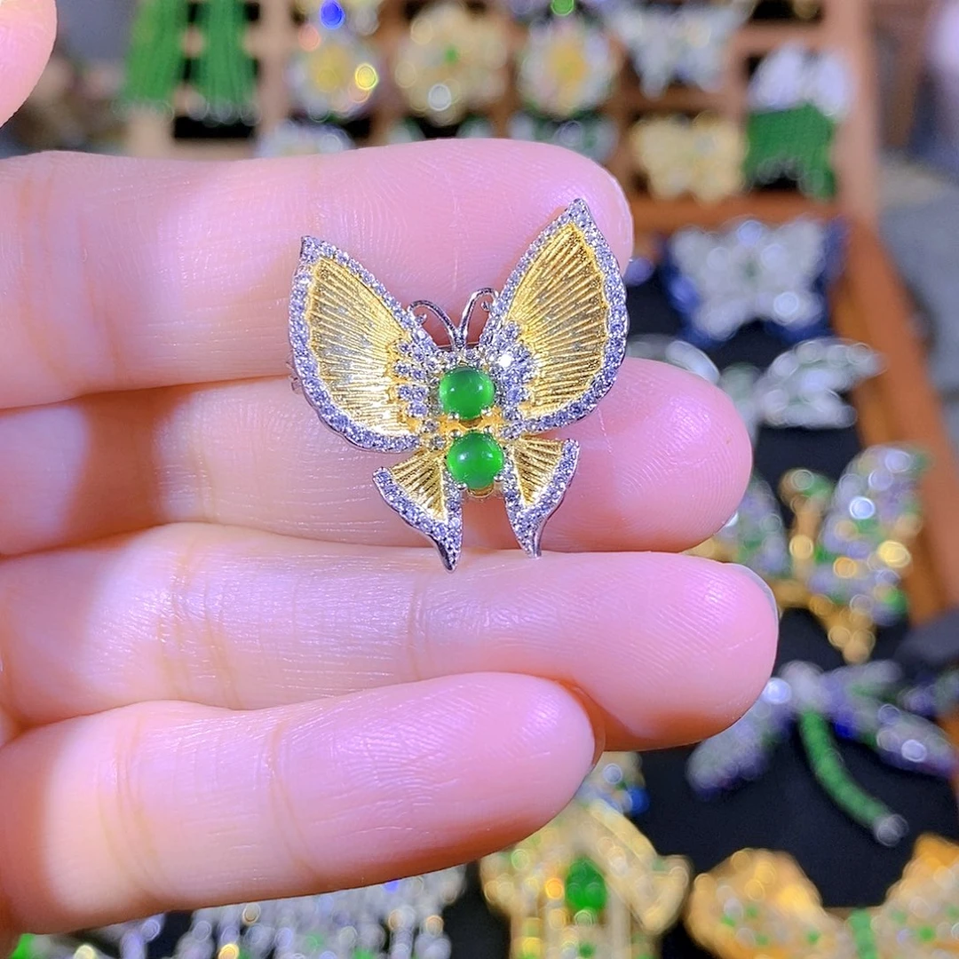 吊坠(不含链)银S925镶嵌翡翠