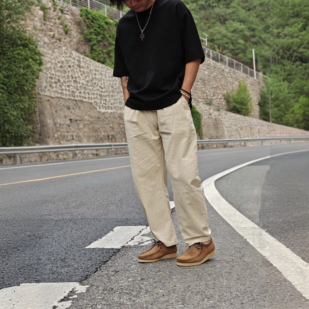 >纯棉潮男男士休闲裤子夏季宽松潮时尚卫裤常规款长裤户外伐木裤