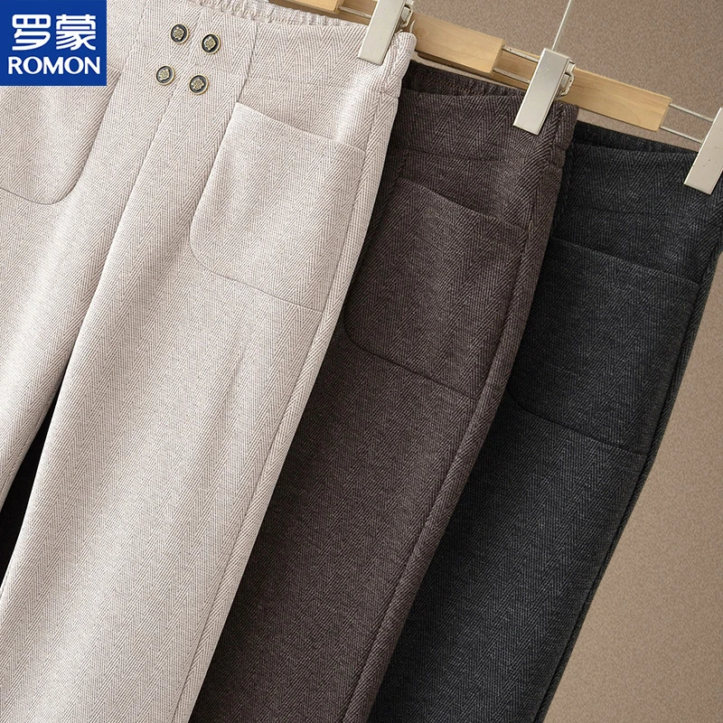 罗蒙洋气妈妈秋装微喇长裤中老年人毛呢直筒女裤春秋季新款休闲裤