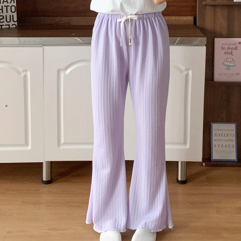 100%棉多巴胺秋冬新款睡裤长裤宽松休闲喇叭裤显瘦垂感舒适家居裤