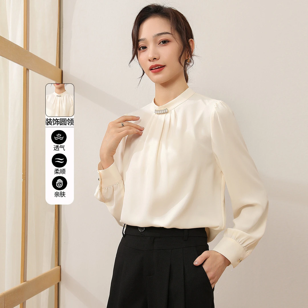 缎面衬衫纯色简约通勤秋季气质女式衬衣TC832299