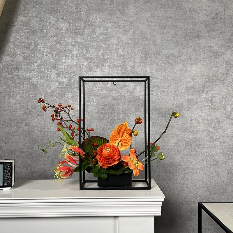 红果款铁框花艺可放台面也可挂墙的铁框仿真花艺现代风简约风假花