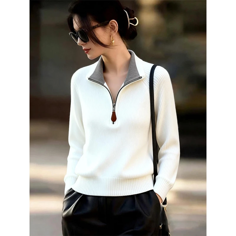 时尚慵懒风设计感撞色针织衫女2025秋季新款高级感百搭显瘦上衣潮