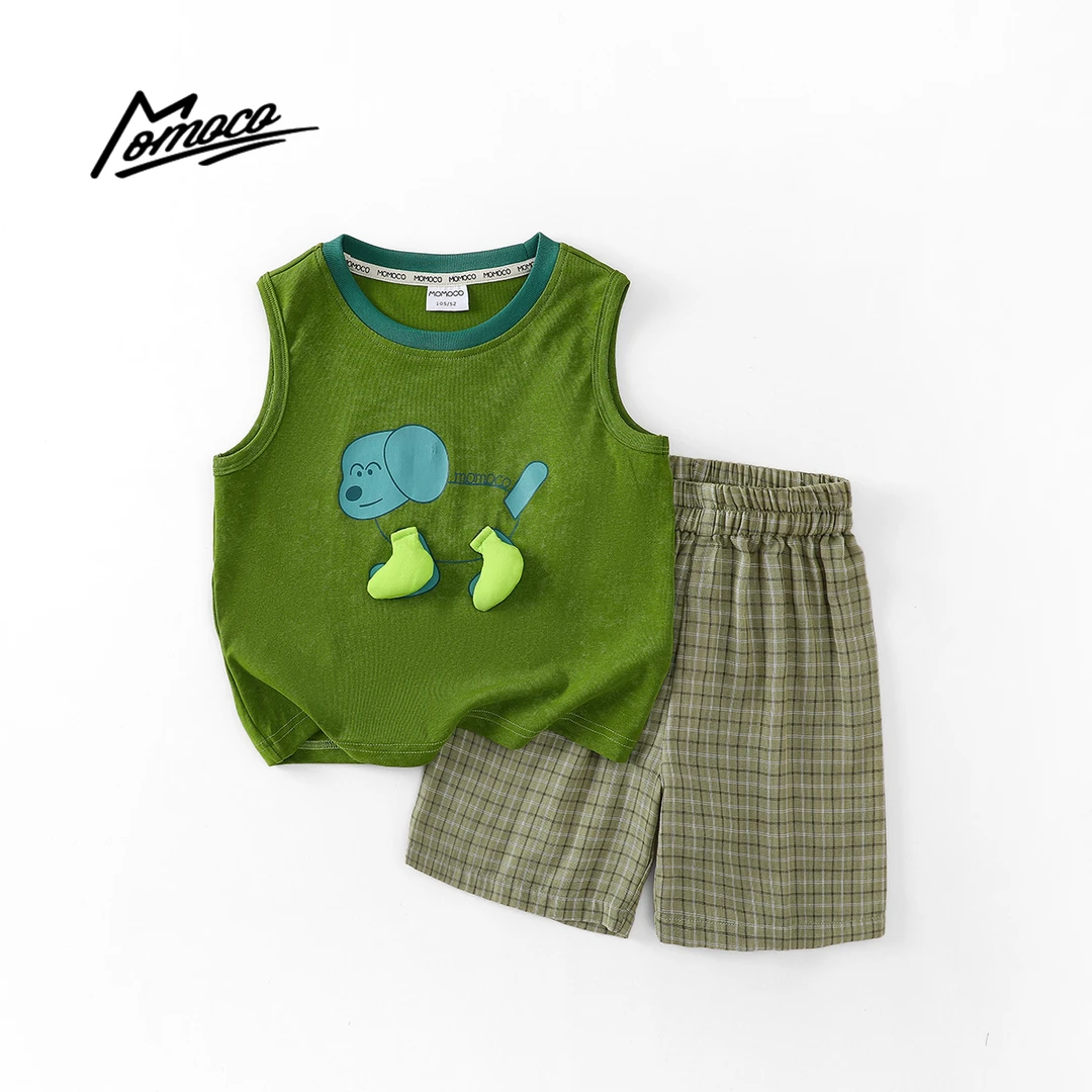 MOMOCO夏季男童小狗印花套装百搭休闲潮流童趣两件套77230578651