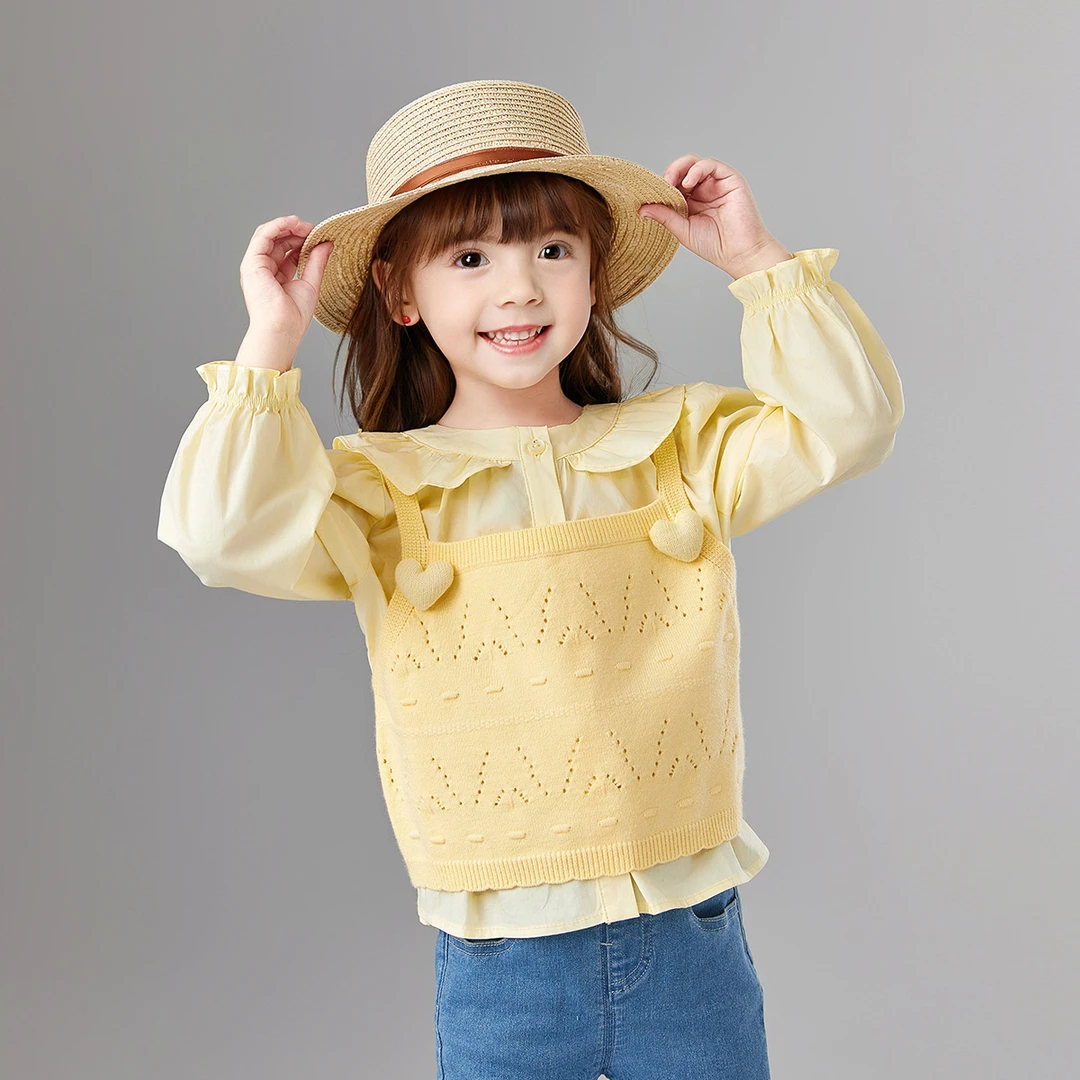 笛莎婴幼女童套装秋时尚爱心针织吊带娃娃领两件套-13243T310