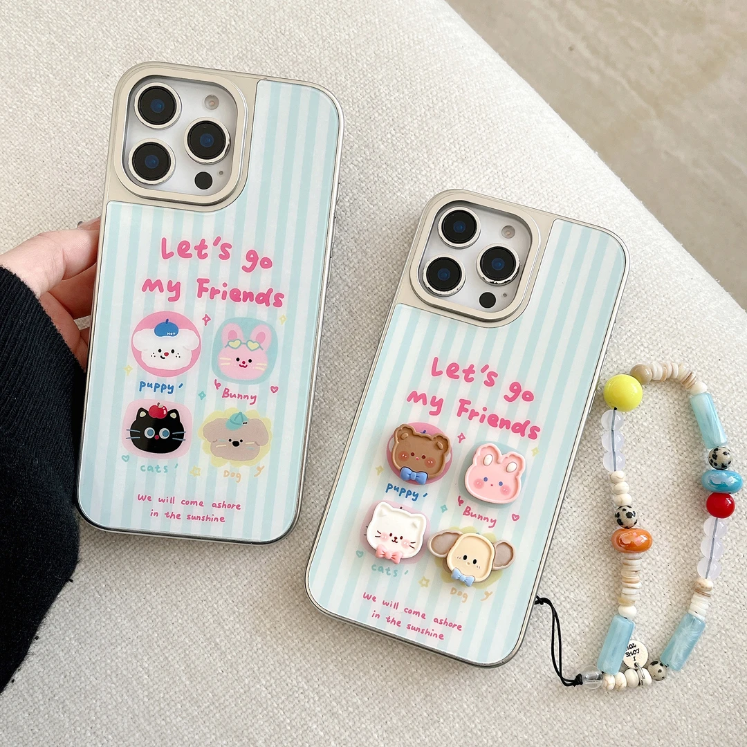 卡通电镀二合一小动物手机壳适用iPhone16promax苹果15/13/12/14