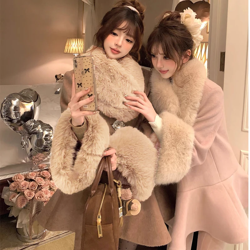 【25115】雪国羊毛斗篷大衣千金感短款毛呢外套