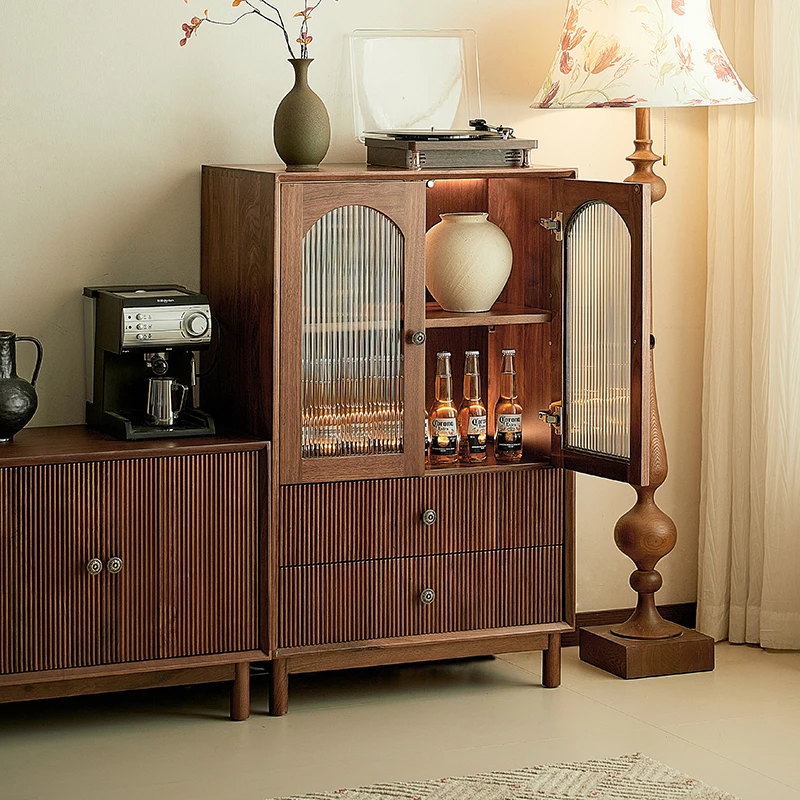 北美黑胡桃木流年边柜客厅实木储藏柜北欧简约防尘沙发角柜