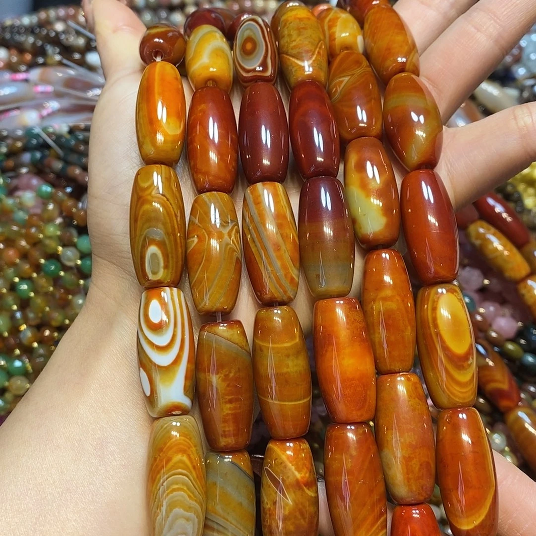 玛瑙/玉髓未镶嵌珠宝半成品天然战国红天珠玛瑙大孔一条
