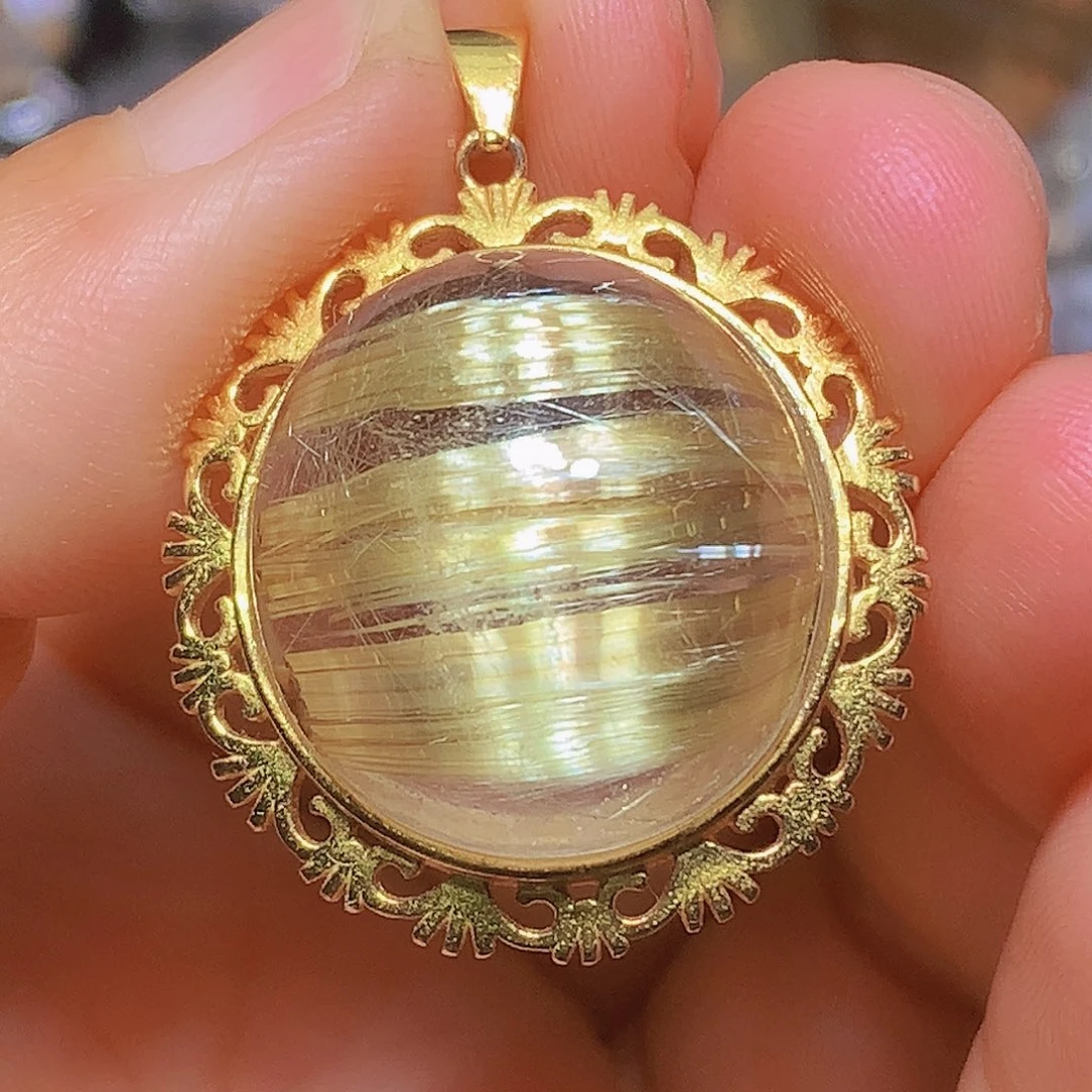 银S925镀金镶嵌吊坠(赠链)水晶天然水晶