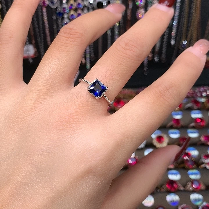 蓝宝石戒指银S925镶嵌6