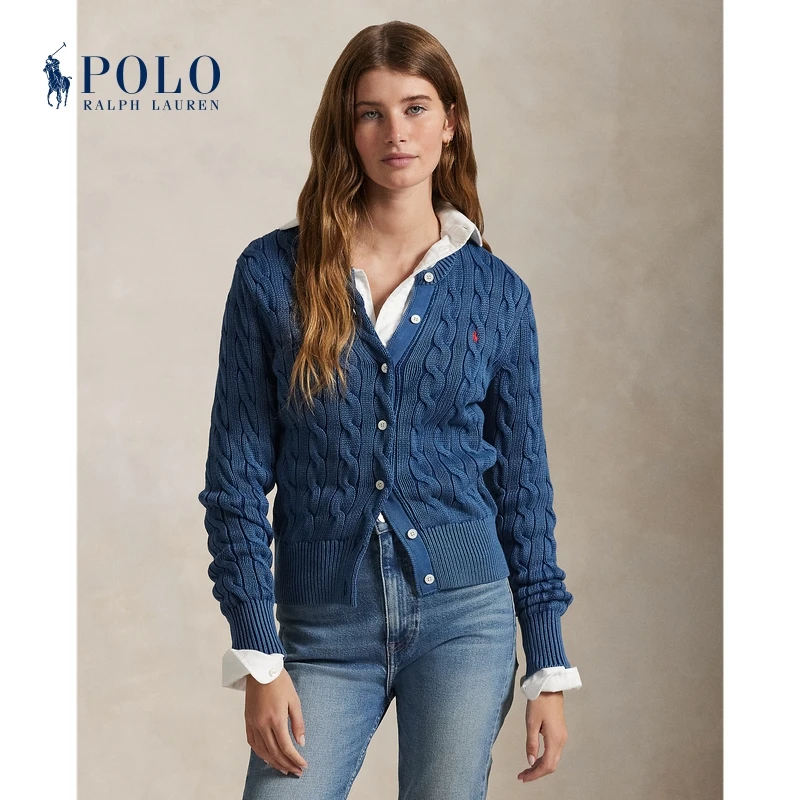 Ralph Lauren/拉夫劳伦女装 25年早春修身版绞花编结棉针织开襟衫
