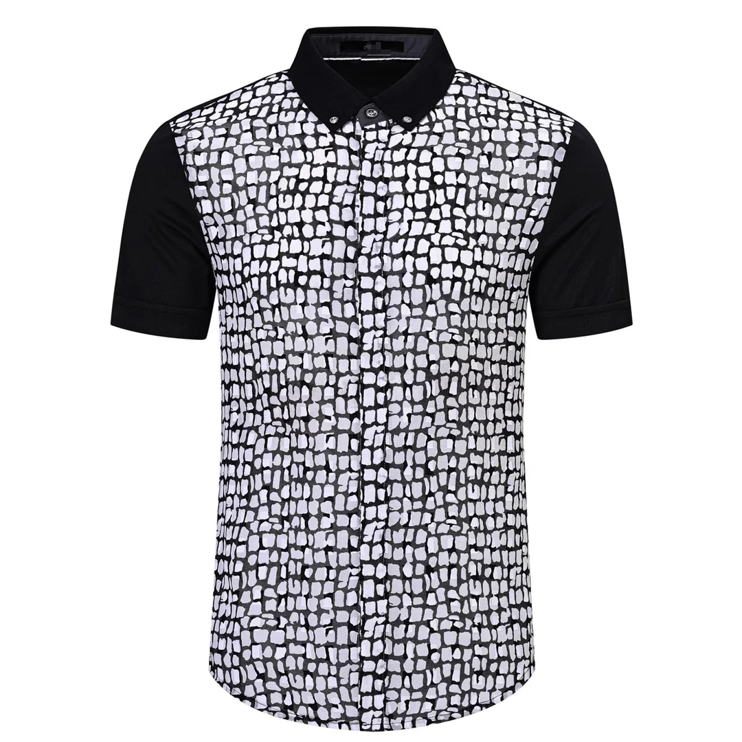 上衣爵士家男士黑色时尚休闲印花男款透气短袖t恤夏季新款豹纹