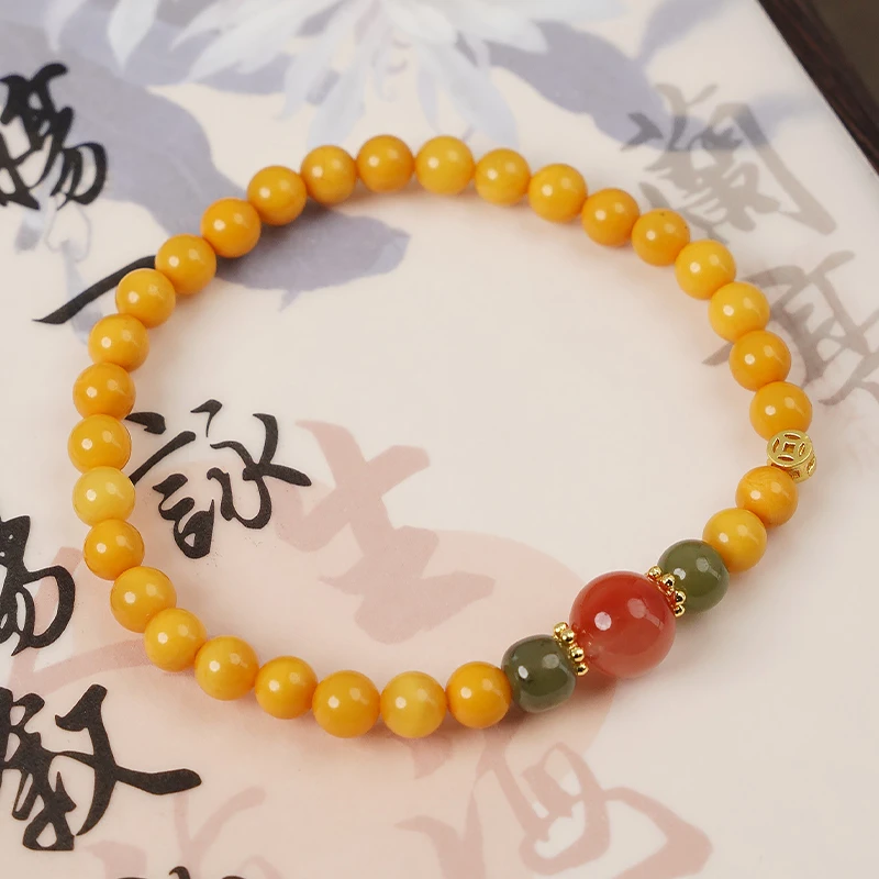 精美蜜蜡南红转珠手链-Y0757