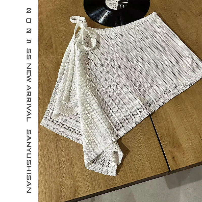 三与十三浓缩韩系简约系带镂空复古叠穿屁帘