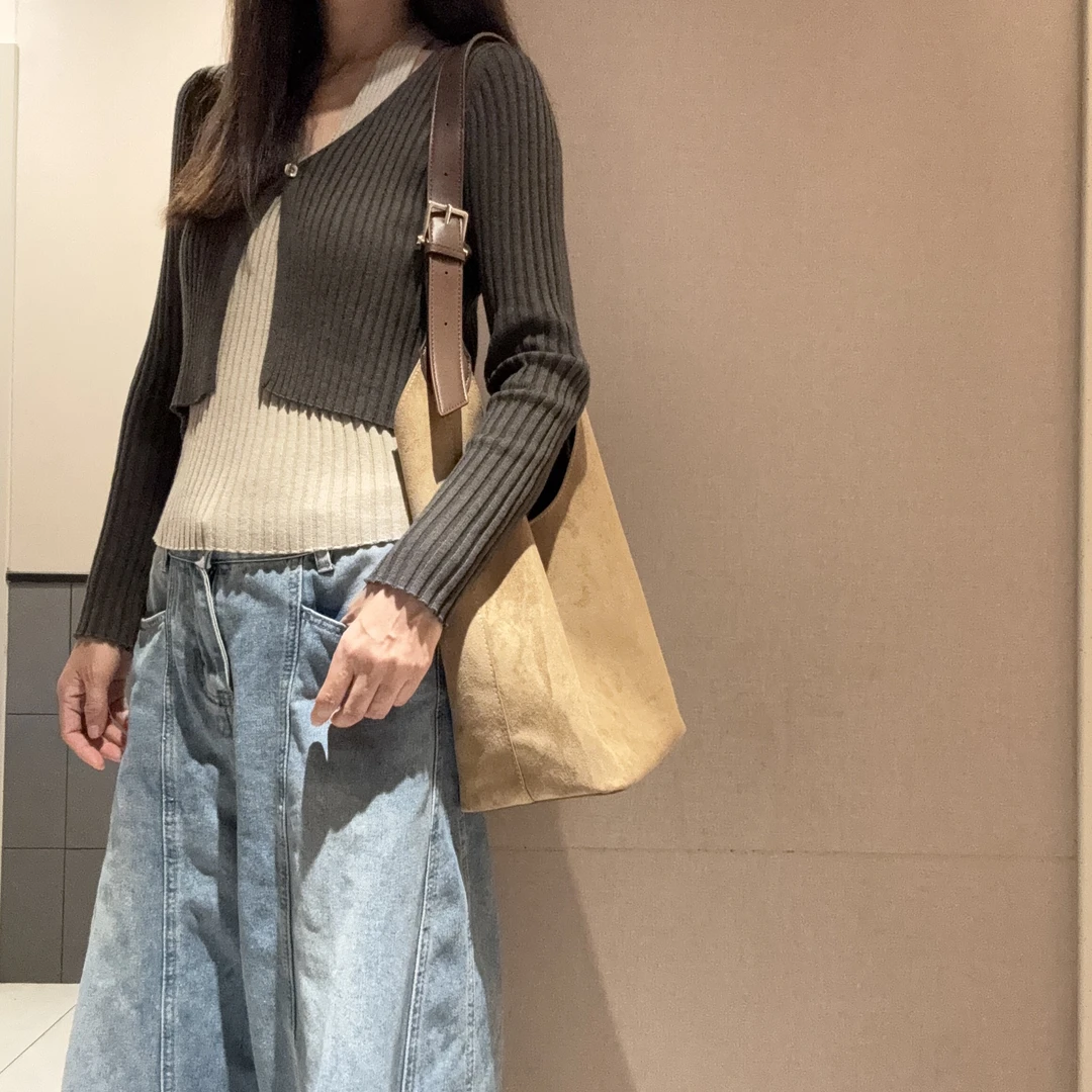 SU/单肩麂皮绒网红文艺2025时尚托特包磨砂单根肩包韩版