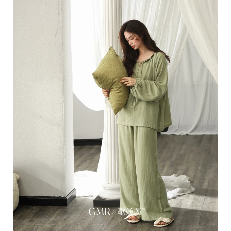 抑菌竹纤维棉睡衣女士春秋薄款长袖大码可外穿显白家居服夏季套装