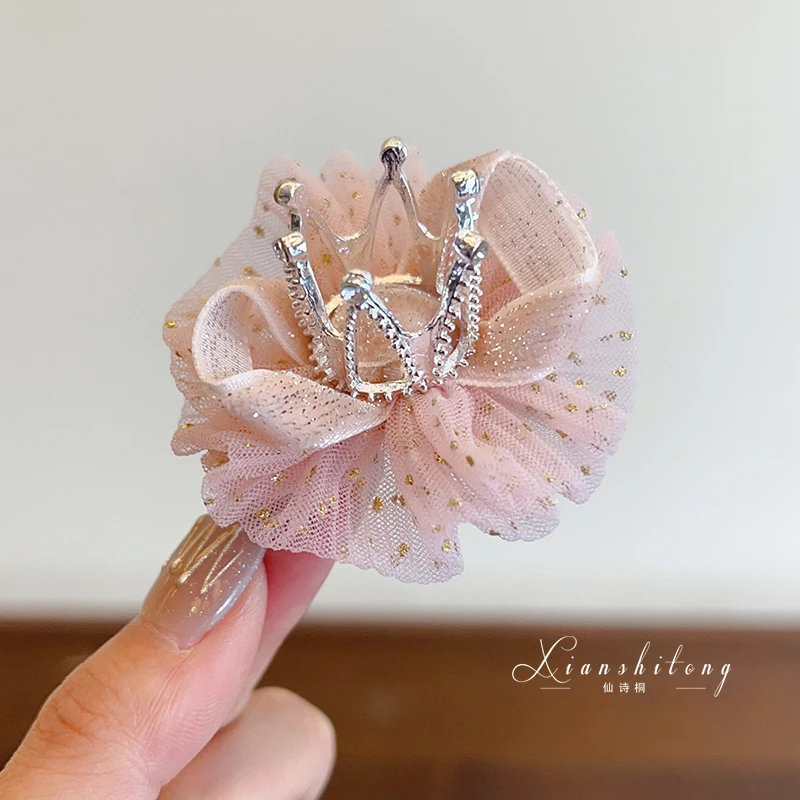 公主皇冠头饰儿童发夹网纱蝴蝶结女童发卡小女孩宝宝生日顶夹发饰