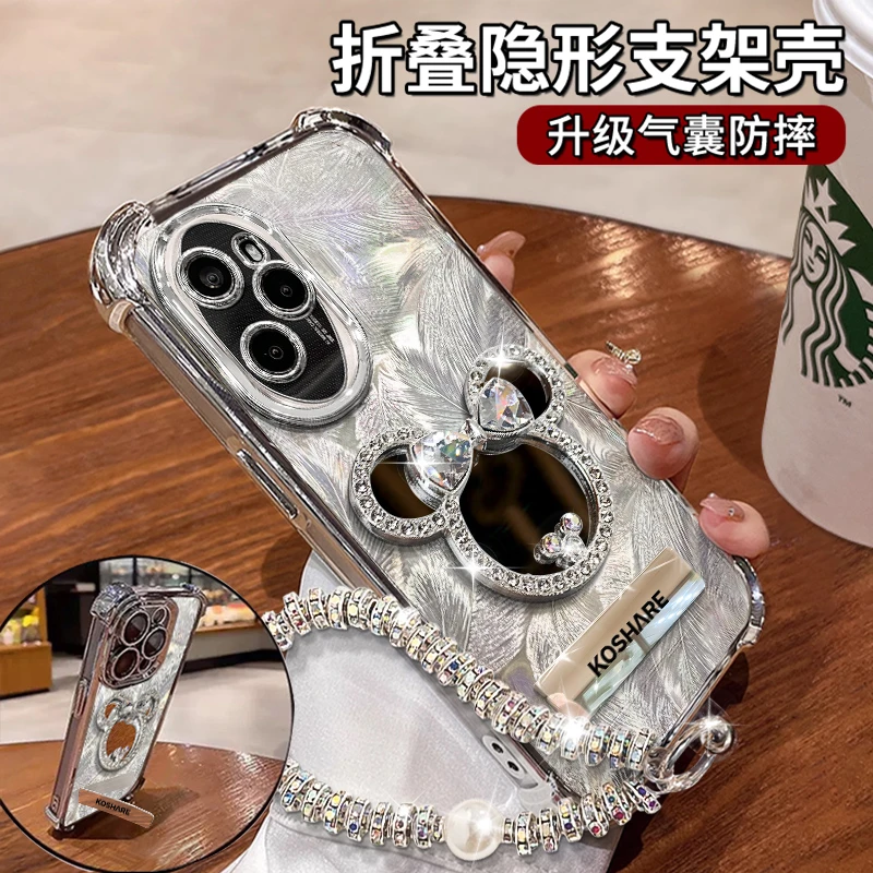 适用于【华为荣耀100PRO】四角防摔米奇镜子隐形支架功能防摔