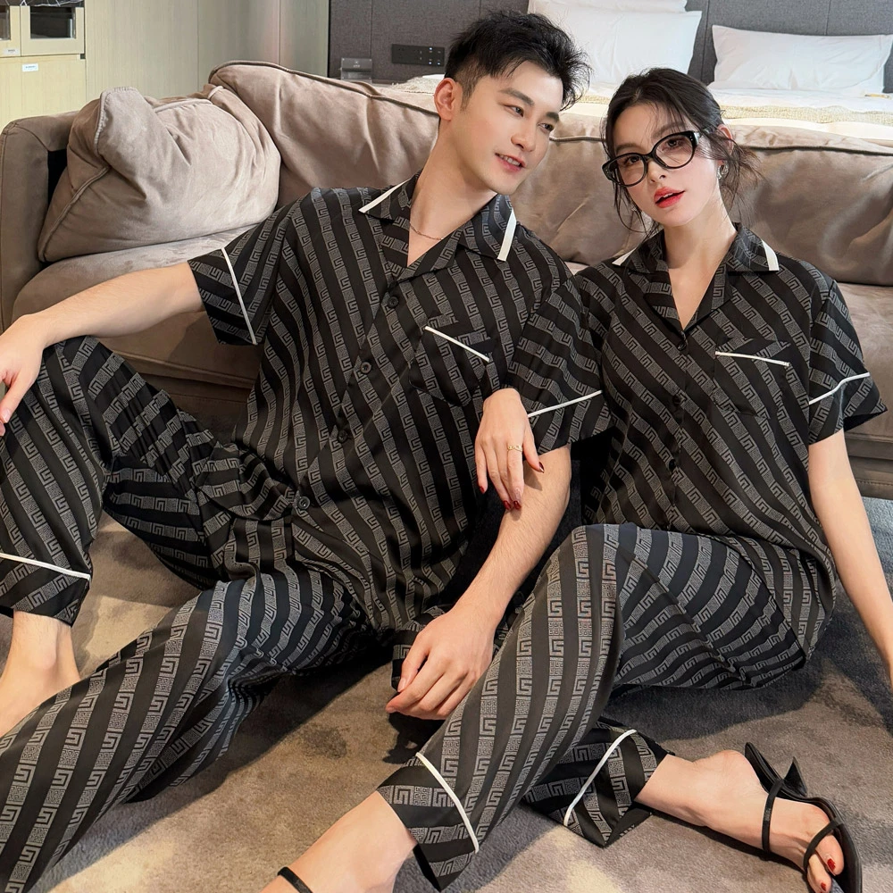 男士冰丝睡衣青年大码套装夏天两件套家居服居家高级感短袖长裤