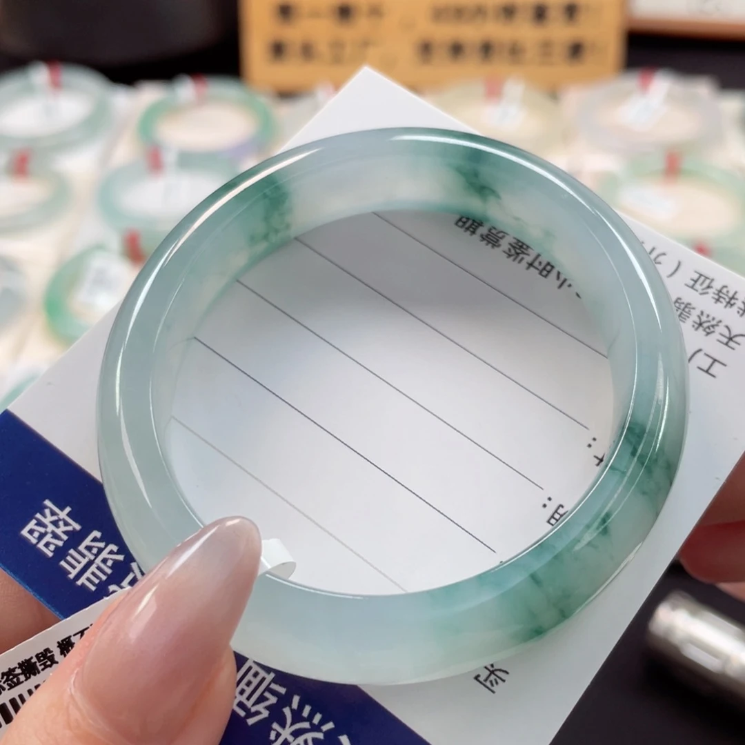 未镶嵌手镯翡翠55贵妃福利镯冰胶蓝花翠9号