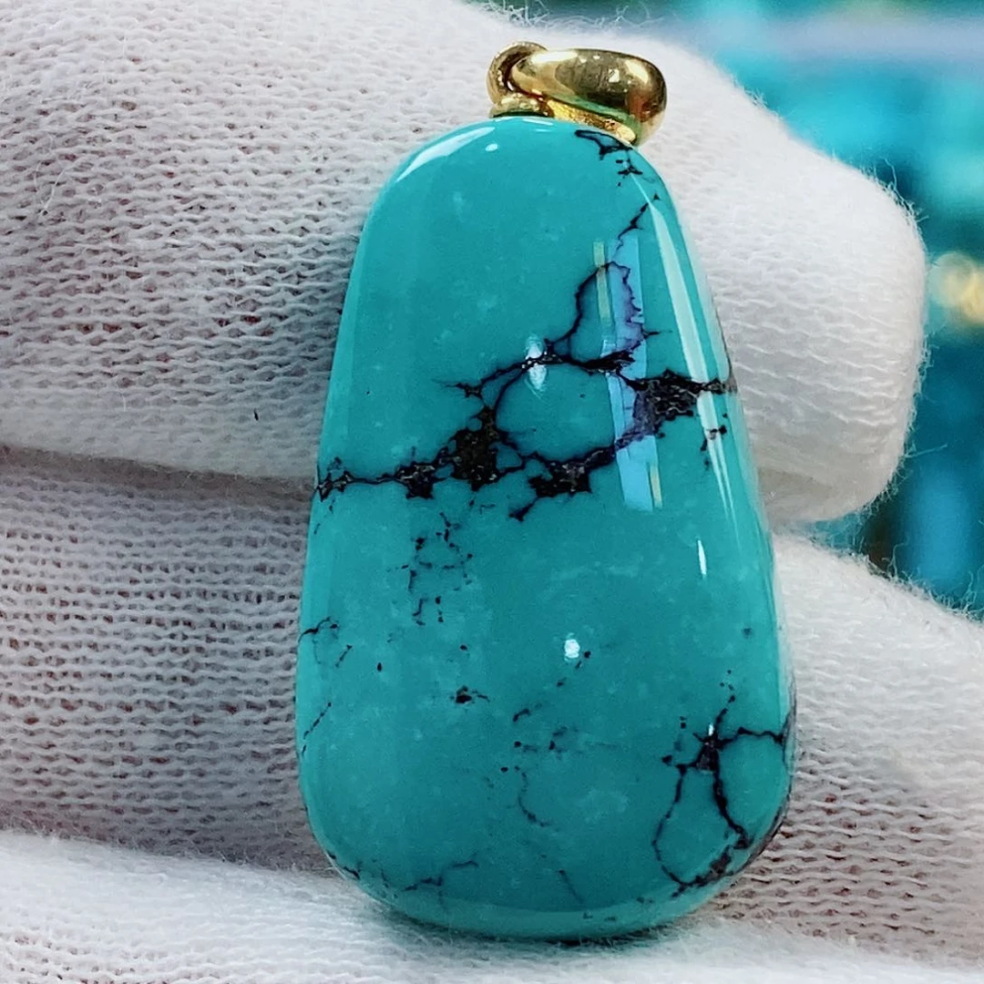 绿松石18K金镶嵌原矿无优化