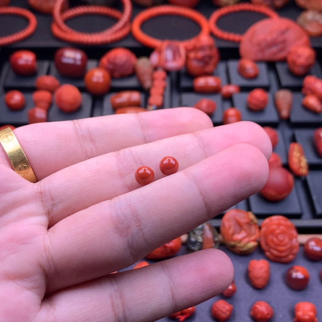 南红玛瑙未镶嵌南红川料原矿圆珠对珠6mm