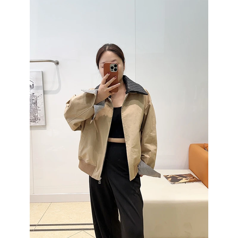 2025秋装外套新品女编织领翻领纯色双口袋设计简约百搭修身高级感