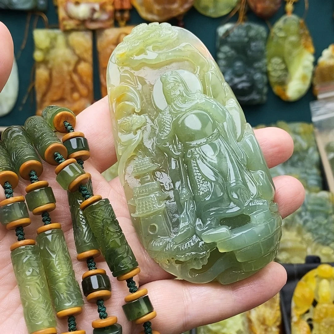 光***人蛇纹石玉未镶嵌颈饰精品龙链+福利关公
