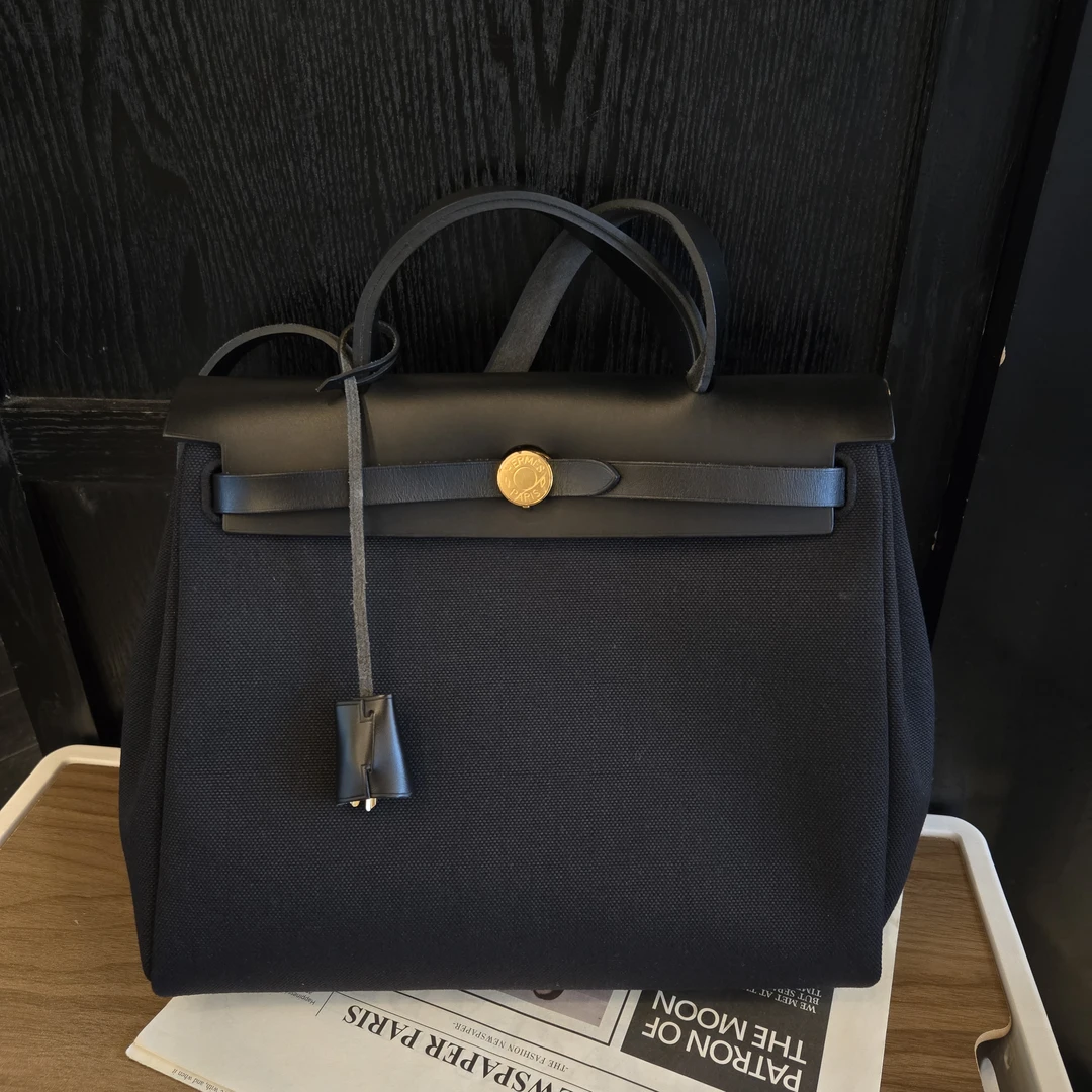 99新 Hermes/爱马仕 黑金herbag31单肩斜挎包U刻