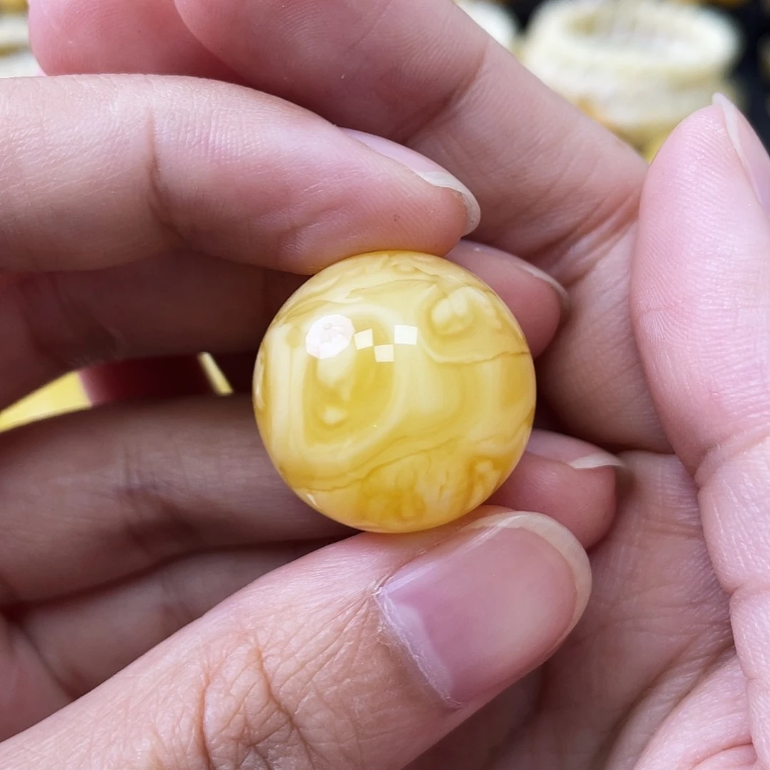 蜜蜡未镶嵌珠宝奇石橘底瓷白花21mm