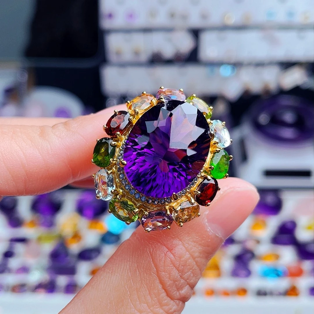 银S925镶嵌戒指紫晶天然保真