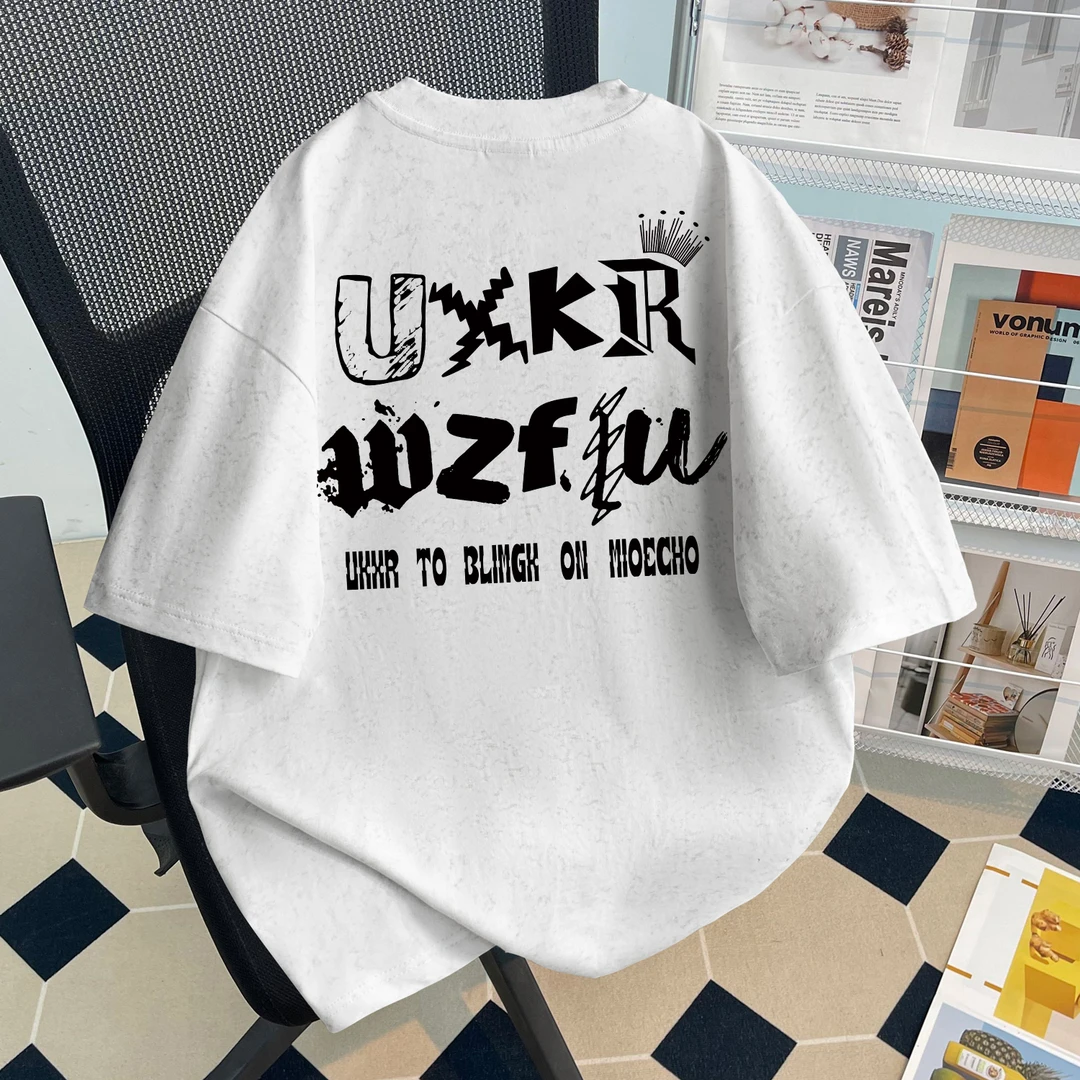 夏季新款男女童扎染短袖t恤设计感字母印花中大童宽松童装上衣潮