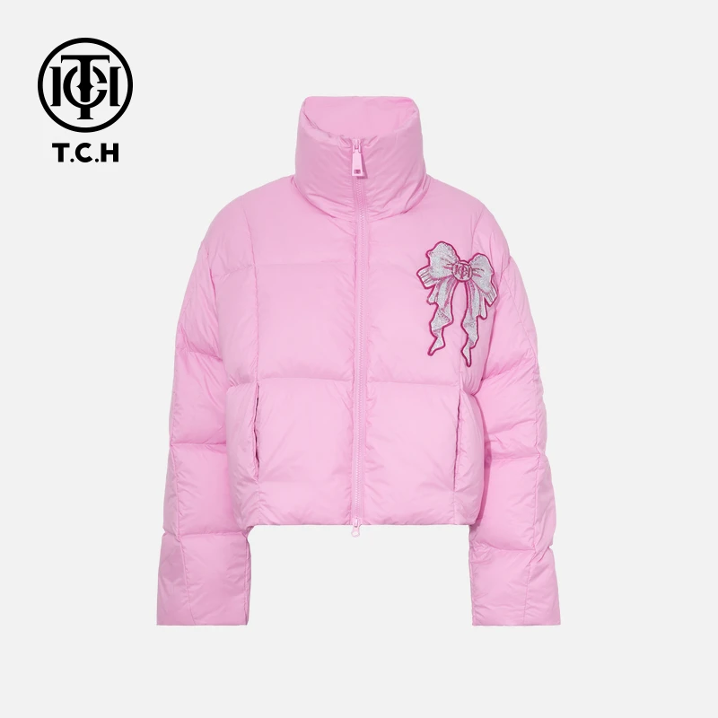 TCH轻奢冬款慵懒风烫钻时尚淑女粉色羽绒外套T75C19E9006私服tch