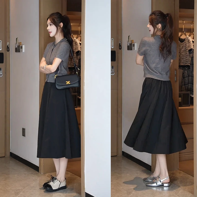 夏季一整套女装2025年新款韩版时尚减龄显瘦短袖上衣半身裙两件套