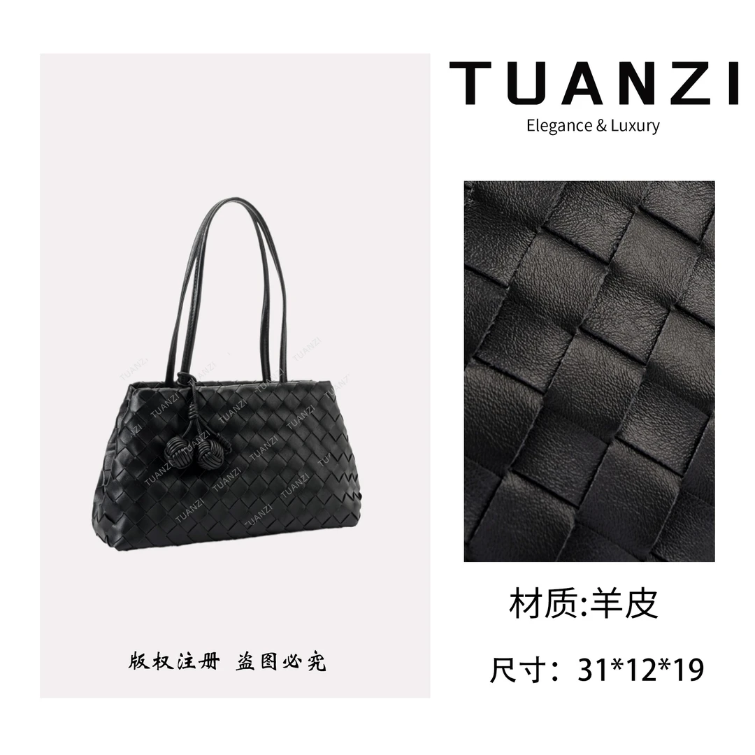 TUANZI『高端玩家』秋冬新款31cm手工编织手提包 XKY-1268-黑色