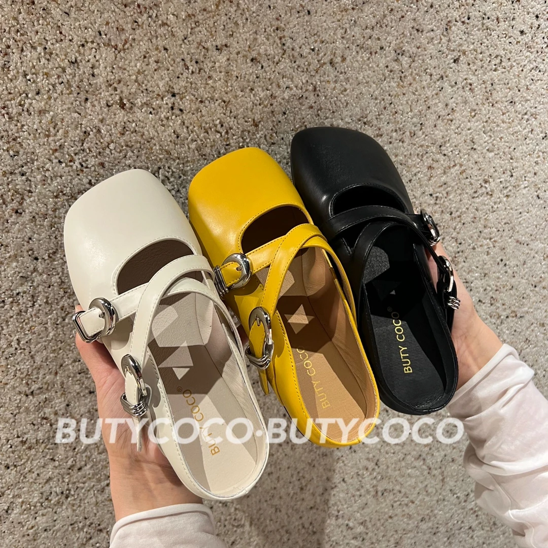 2025新款韩版时尚百搭爆款半托高定纯色低跟交叉女鞋浅口697-3