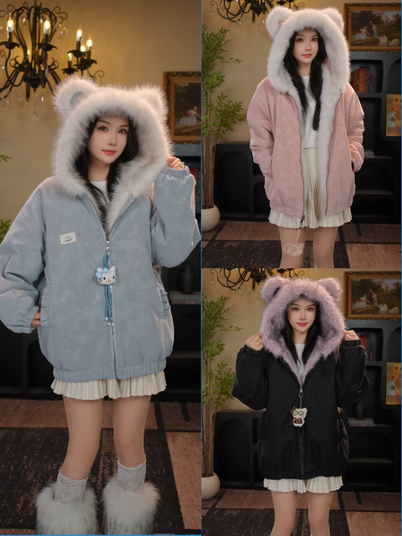 AODUOSEN/奥多森高端定制女童小猫皮衣一体毛毛外套组合