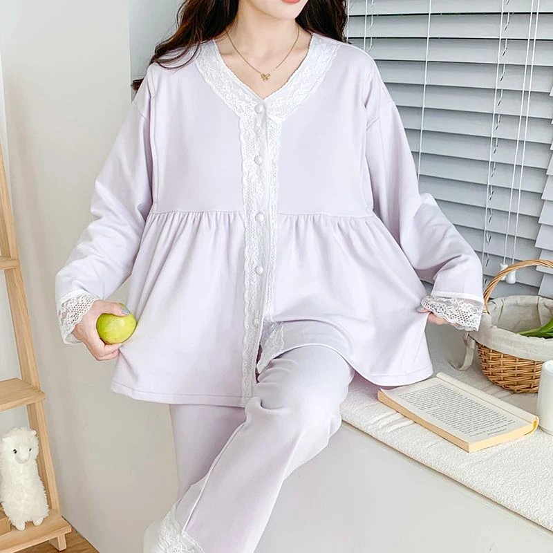 带胸垫秋冬款德绒孕妇哺乳服月子服舒适透气吸汗厚款可调节家居服