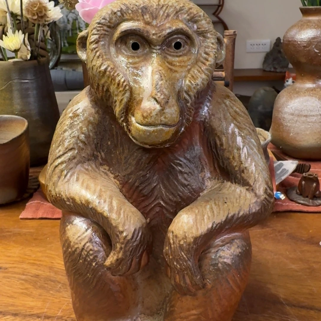 备前烧 小山一草 备前烧 猴子置物