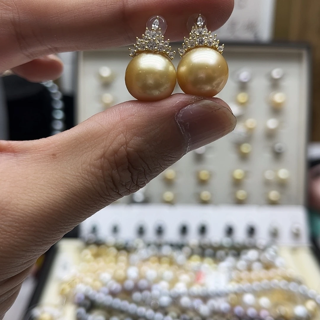 银S925镶嵌海水珍珠耳饰