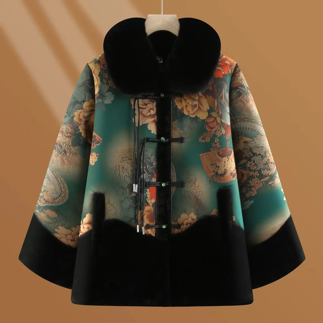 7735 贵气冬装外套加绒太太加厚洋气中老年妈妈冬季 （康燕）