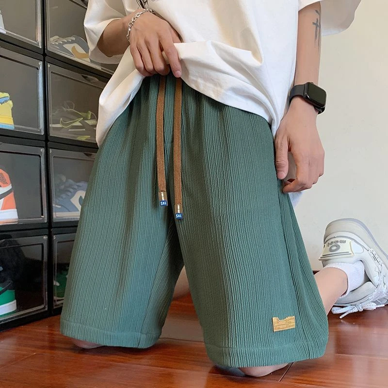 夏季潮牌ins速干沙滩垂感冰丝短裤男宽松大码薄款5五分裤大裤衩男